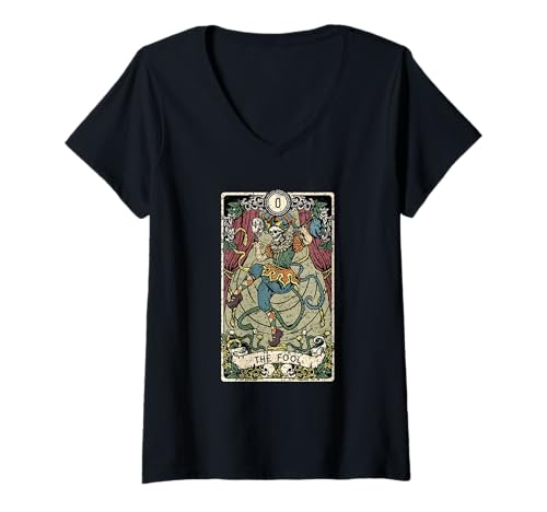Damen The Fool Tarot Card I Goth Witchcraft I Astrology T-Shirt mit V-Ausschnitt von Witchy Tarot Cards & Astrology Symbols