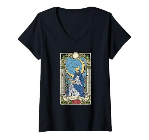 Damen The High Priestess Tarot Card I Fortune Teller I Goth T-Shirt mit V-Ausschnitt Damen The High Priestess Tarot Card I Fortune Teller I Goth T-Shirt mit V-Ausschnitt von Witchy Tarot Cards & Astrology Symbols