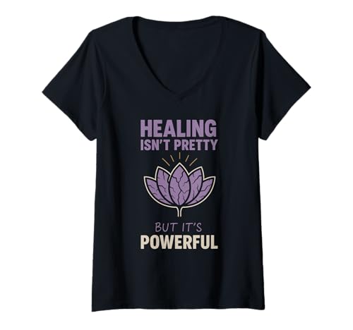 Damen Shadow Work Spiritueller Humor Emotional Healing Inner Child T-Shirt mit V-Ausschnitt von Witchy Therapy Mental Health Motivation Gift