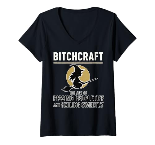 Damen Bitchcraft Hexe Design Halloween Spruch T-Shirt mit V-Ausschnitt Damen Bitchcraft Hexe Design Halloween Spruch T-Shirt mit V-Ausschnitt von Witchy Vibes Apparel