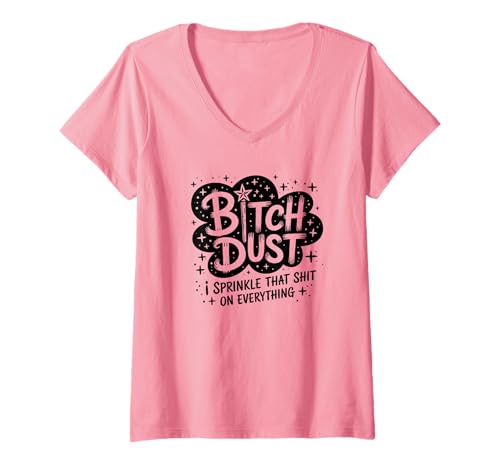 Damen Witch Dust - Halloween Spruch mit Sternen Design T-Shirt mit V-Ausschnitt Damen Witch Dust - Halloween Spruch mit Sternen Design T-Shirt mit V-Ausschnitt von Witchy Vibes Art