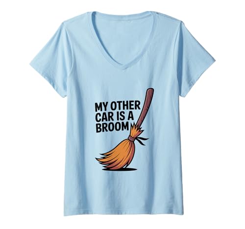 Damen My Other Car is A Broom Lustiges Halloween T-Shirt mit V-Ausschnitt Damen My Other Car is A Broom Lustiges Halloween T-Shirt mit V-Ausschnitt von Witchy Vibes and Spooky Designs Co.
