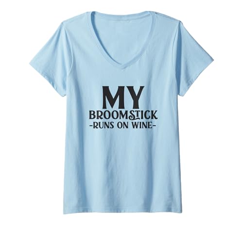 Damen Mein Besenstiel läuft auf Wine Fun Witchy T-Shirt mit V-Ausschnitt Damen Mein Besenstiel läuft auf Wine Fun Witchy T-Shirt mit V-Ausschnitt von Witchy Wine Enthusiast Fun Humor