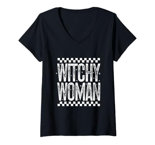 Damen Witchy Woman Spooky Mama Retro Halloween Season Zitat Geschenk T-Shirt mit V-Ausschnitt von Witchy Woman T-Shirt Co.
