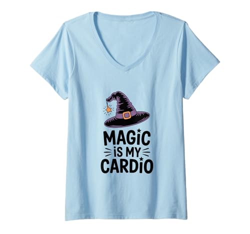 Damen Magie ist Mein Cardio-Halloween-Hexenspaß T-Shirt mit V-Ausschnitt Damen Magie ist Mein Cardio-Halloween-Hexenspaß T-Shirt mit V-Ausschnitt von Witchy Wonders Apparel for the Enchanted Soul