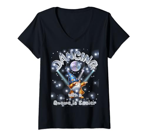 Damen Dancing with a Gnome is easier Gnome Dancing Lovers T-Shirt mit V-Ausschnitt Damen Dancing with a Gnome is easier Gnome Dancing Lovers T-Shirt mit V-Ausschnitt von With a Gnome is easier