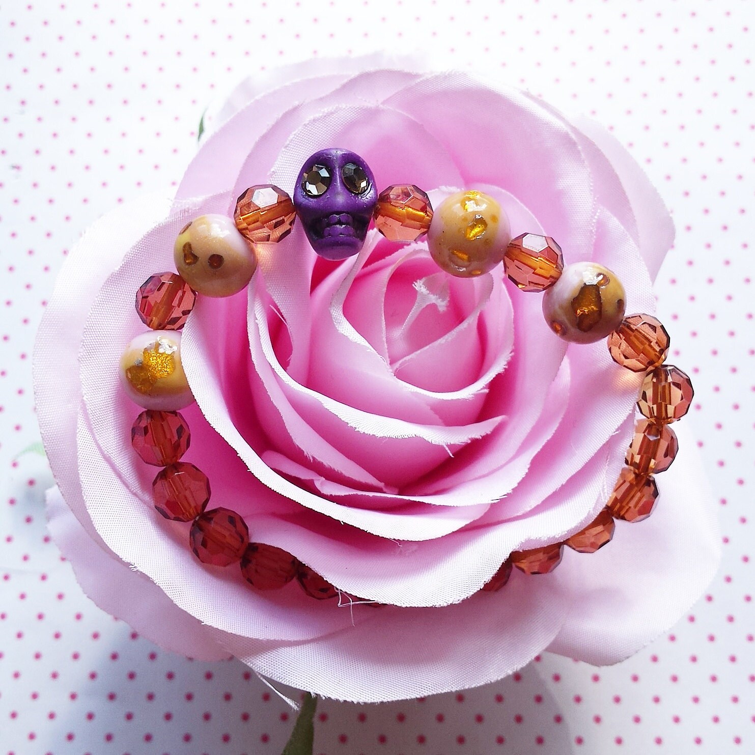 Halloween Armband Mit Paarse Schedel En Roze Glaskralen - Gratis Verzending von WithLoveFromLiz