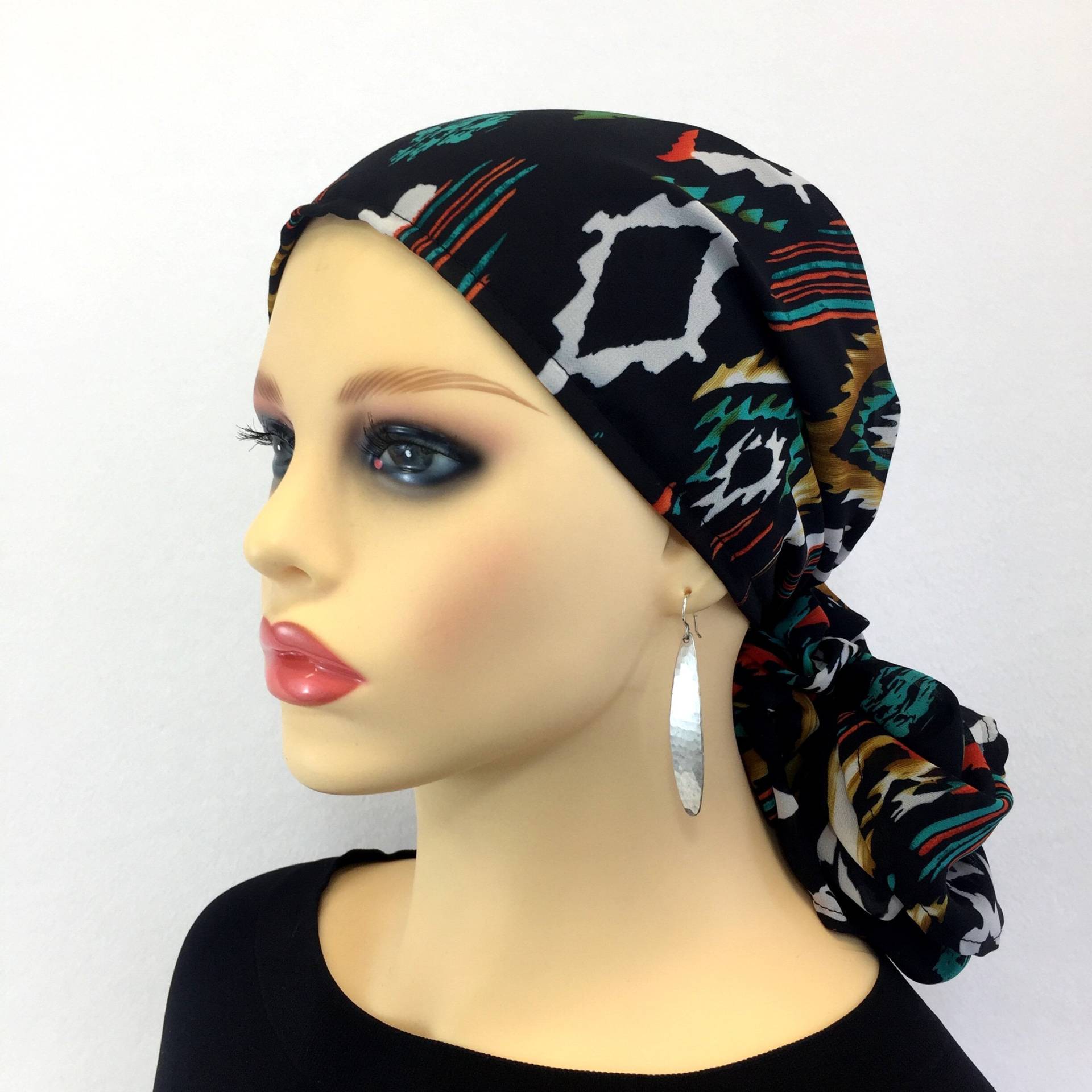 Vor Gebundener Chemo Kopftuch ~ Frauen Krebs Kopfbedeckung Haarausfall Schal Hut Schwarzer Südwesten Chiffon Verstellbarer Knebel Tragen Sie Lang von WithLoveLana
