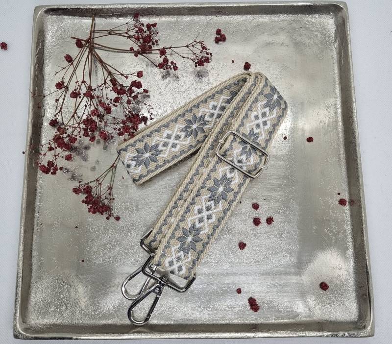 Breite 3, 8cm Taschengurt Silber Schultergurt Tragegurt Längenverstellbarer 75-130cm Für Schultertasche Beige Mit Silber Und Weiß von WithLovebySchimmels