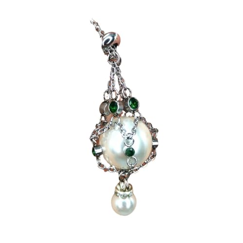 WitmAn Perlen- und Edelstein-Lavalier-Anhänger, natürliche Perlen-Metall-geflochtene Netz-Halskette, verstellbare Metall-geflochtene Netz-Kristall-Ständer-Halskette (green) von WitmAn