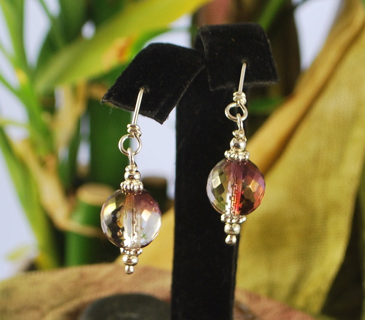 Schöne Facettierte Glas-Ohrringe, Sterlingsilber Handgefertigt Aus, Glitzernden Baumelt, Srajd Schöne Facettierte Glas-Ohrringe, Sterlingsilber Handgefertigt Aus, Glitzernden Baumelt, Srajd von WitsEndMagick