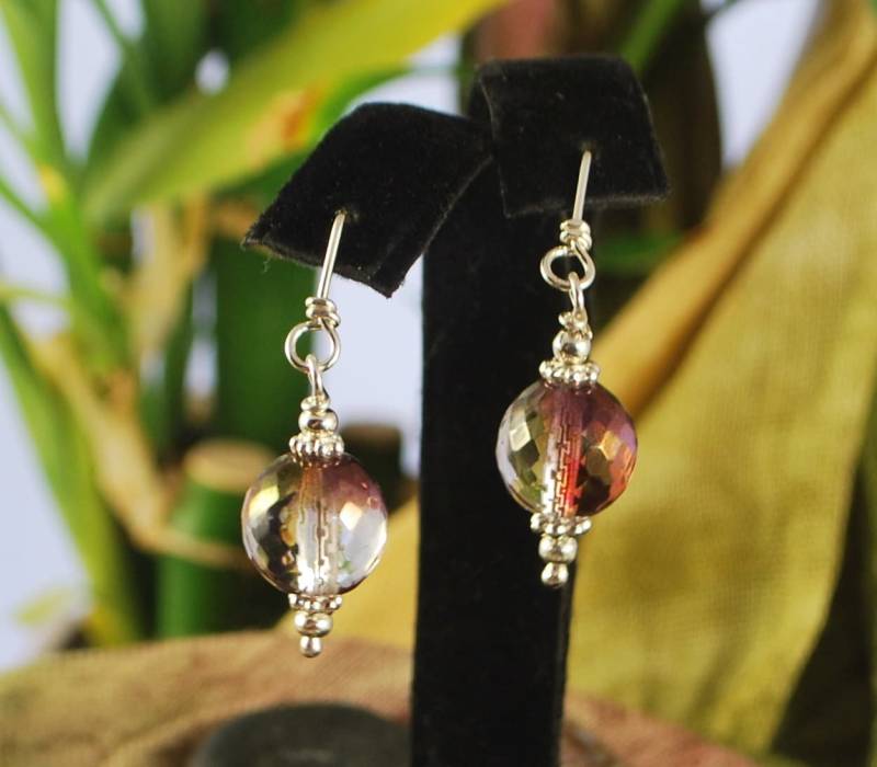 Schöne Facettierte Glas-Ohrringe, Sterlingsilber Handgefertigt Aus, Glitzernden Baumelt, Srajd Schöne Facettierte Glas-Ohrringe, Sterlingsilber Handgefertigt Aus, Glitzernden Baumelt, Srajd von WitsEndMagick