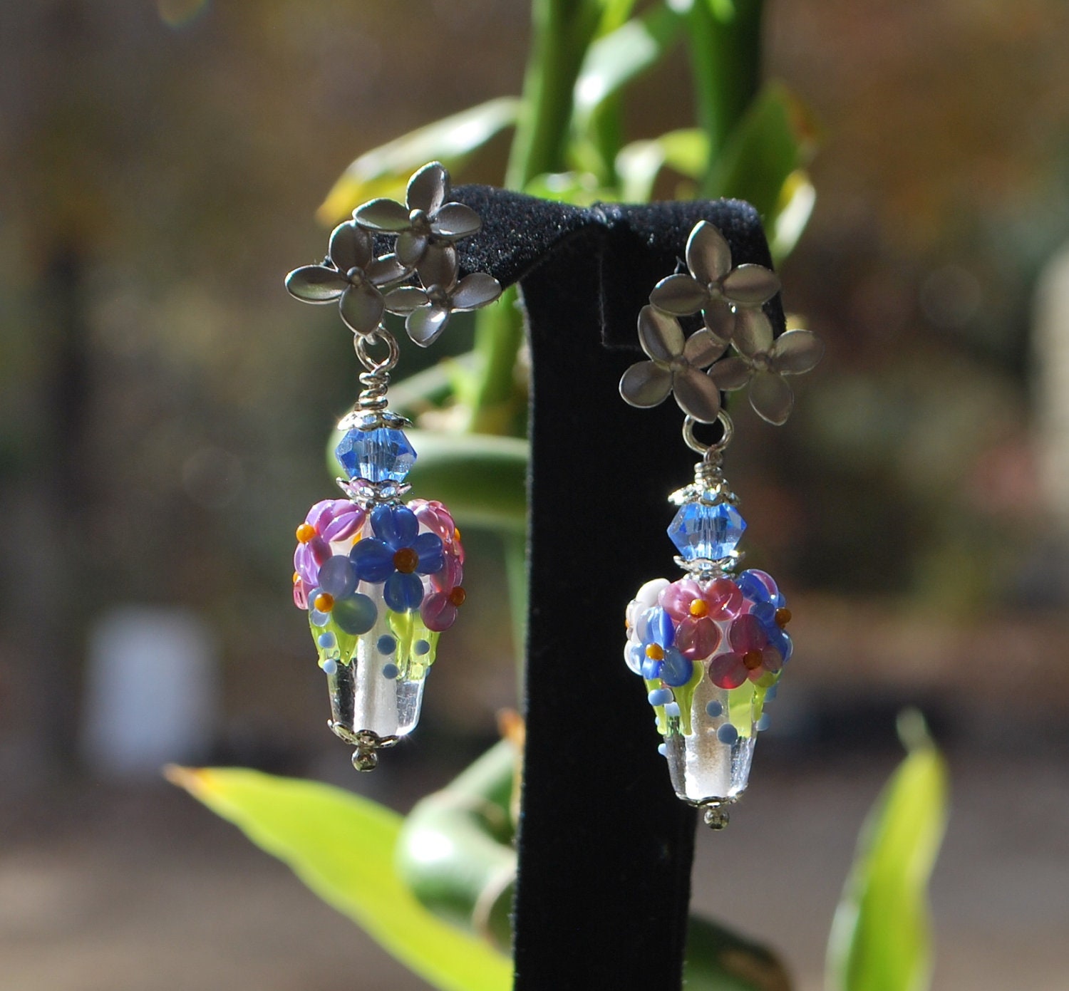 Verkauf Lampwork Ohrringe, Ohrhänger, Blau Und Rosa, Blaue Blume Rosa Blumeohrringe, Srajd Verkauf Lampwork Ohrringe, Ohrhänger, Blau Und Rosa, Blaue Blume Rosa Blumeohrringe, Srajd von WitsEndMagick