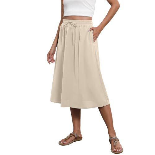 Witsmile Fließender Rock, Midi-Länge, elastisch, hohe Taille, A-Linien-Rock mit Taschen, Bohemia für Damen, 2024, trendig (S-2XL), A 15-Elfenbeinweiß, XX-Large von Witsmile