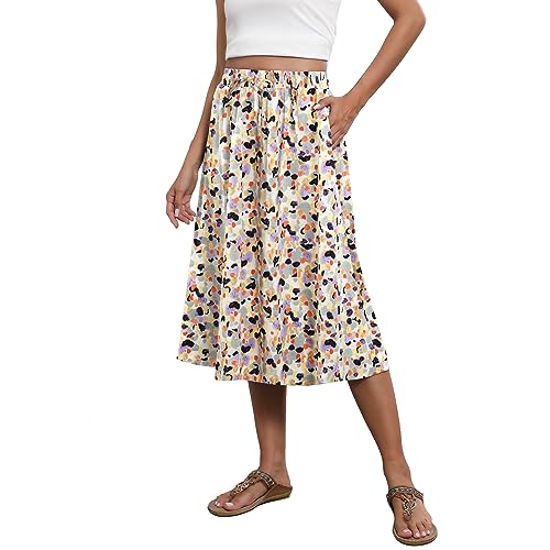 Witsmile Flowy Rock Midi-Länge Elastische Hohe Taille A-Linie Rock mit Taschen Böhmen für Frauen 2023 Trendy(S-2XL), B 04-Bunte Farbe, X-Groß von Witsmile