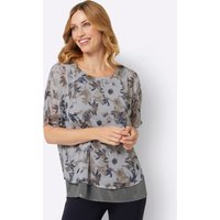 Witt Damen Kurzarm-Bluse, hellgrau-jeansblau-bedruckt von Witt