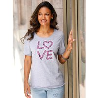 Witt Damen Kurzarmshirt mit LOVE-Print, hellgrau-meliert-magenta von Witt