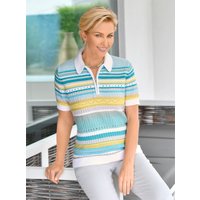 Witt Weiden Damen Polopullover aquamarine-hellgrau-geringelt von Witt