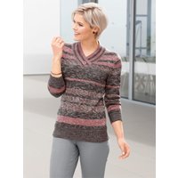 Witt Weiden Damen V-Ausschnitt-Pullover lachs-anthrazit-geringelt von Witt