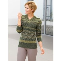 Witt Damen V-Ausschnitt-Pullover, lind-anthrazit-geringelt von Witt