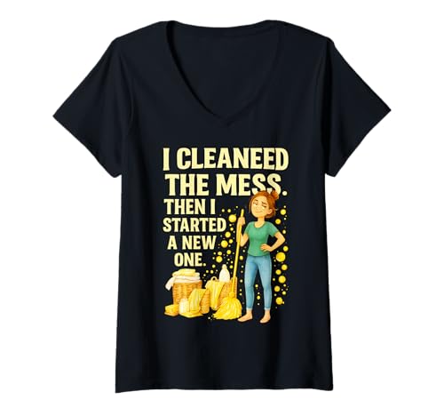 Damen Lustiges Chaos Humor Shirt - Clean Freak Mess Maker Erwachsene Witz T-Shirt mit V-Ausschnitt Damen Lustiges Chaos Humor Shirt - Clean Freak Mess Maker Erwachsene Witz T-Shirt mit V-Ausschnitt von Witty Adult Life Tees – Chaos & Humor Series
