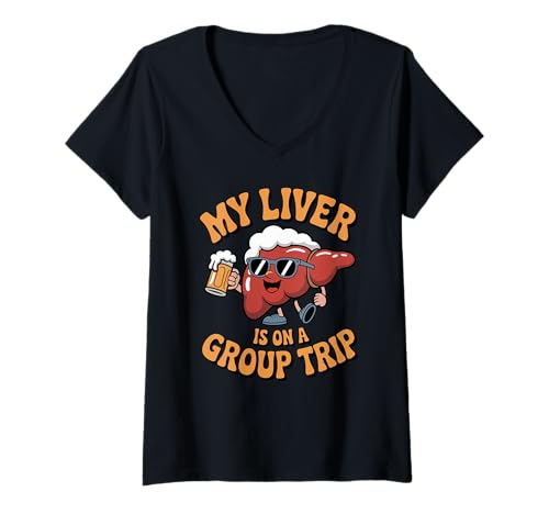 Damen My Liver is On A Group Trip Beer Lover October Festival T-Shirt mit V-Ausschnitt Damen My Liver is On A Group Trip Beer Lover October Festival T-Shirt mit V-Ausschnitt von Witty Drinks and Party October Festival