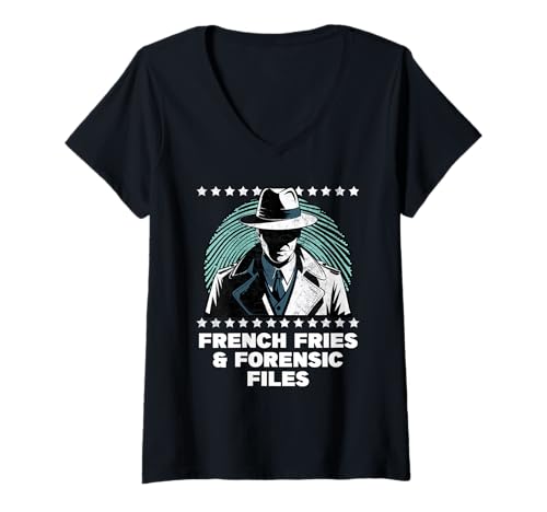 Damen Pommes Frites und Forensic Files Funny Science Humor T-Shirt mit V-Ausschnitt Damen Pommes Frites und Forensic Files Funny Science Humor T-Shirt mit V-Ausschnitt von Witty Scientist Data Scientist Subject Course