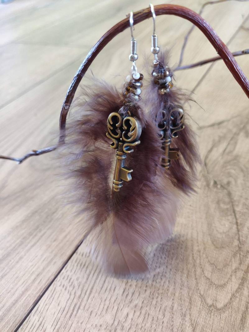 Federohrringe Mit Schlüssel von WittyOwlCrafts