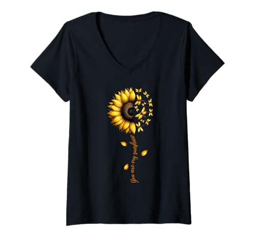 Damen Libellen und Sonnenblume You Are My Sunshine T-Shirt mit V-Ausschnitt Damen Libellen und Sonnenblume You Are My Sunshine T-Shirt mit V-Ausschnitt von WittyPrint