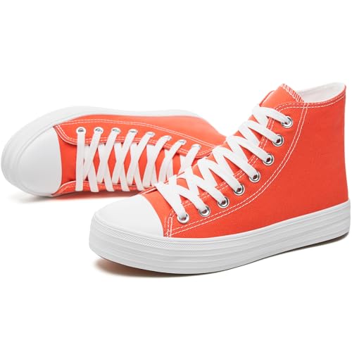 Witwatia Damen High Top Sneakers Canvas Schuhe für Frauen Mode Sneakers Bequeme Schnürschuhe Freizeitschuhe, Orange/Abendrot im Zickzackmuster (Sunset Chevron), 38 EU von Witwatia