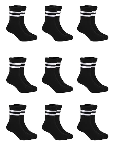 Witwot 9 Paare Socken Jungen Tennissocken Kinder Sportsocken Baumwoll Socken für Mädchen Schwarz 23-26 von Witwot