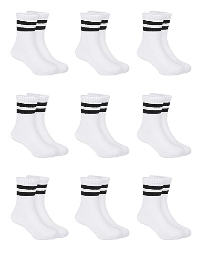 Witwot 9 Paare Socken Jungen Tennissocken Kinder Sportsocken Baumwoll Socken für Mädchen Weiß 23-26 von Witwot