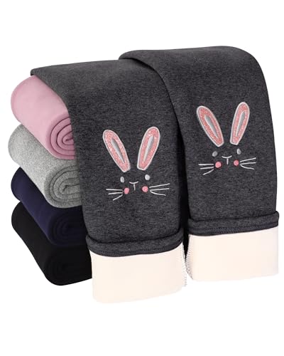 Witwot Thermo Leggings Mädchen Hase Winter Gefüttert Leggings Warme Baumwolle Dunkelgrau 140-146 von Witwot