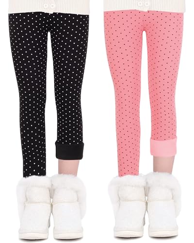 Witwot Thermoleggings Mädchen Gefüttert Warme Winter Dicke 2er-Pack Schwarz Tupfen/Rosa Tupfen 146-152 von Witwot