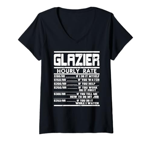 Damen Glaser Stundensatz Lustiger Preischart Fensterbau T-Shirt mit V-Ausschnitt Damen Glaser Stundensatz Lustiger Preischart Fensterbau T-Shirt mit V-Ausschnitt von Witz für Glasprofis mit Erfahrung