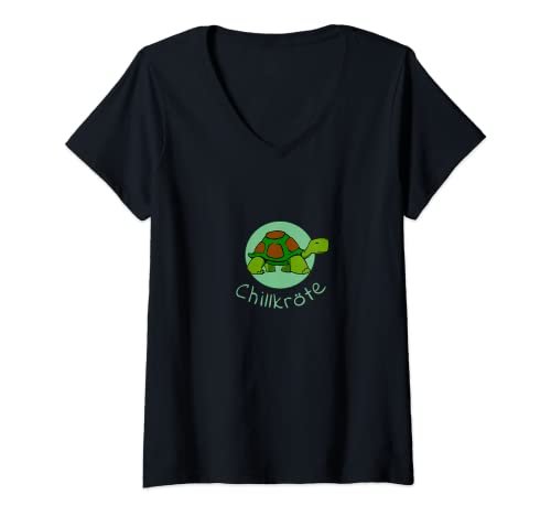 Damen Chillkröte Schildkröte T-Shirt mit V-Ausschnitt Damen Chillkröte Schildkröte T-Shirt mit V-Ausschnitt von Witzig Männer Frauen Kinder Geschenk