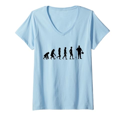 Damen Evolution die Entwicklung des Menschen zum Angler T-Shirt mit V-Ausschnitt Damen Evolution die Entwicklung des Menschen zum Angler T-Shirt mit V-Ausschnitt von Witzige Angel Designs für Angler & Fischer