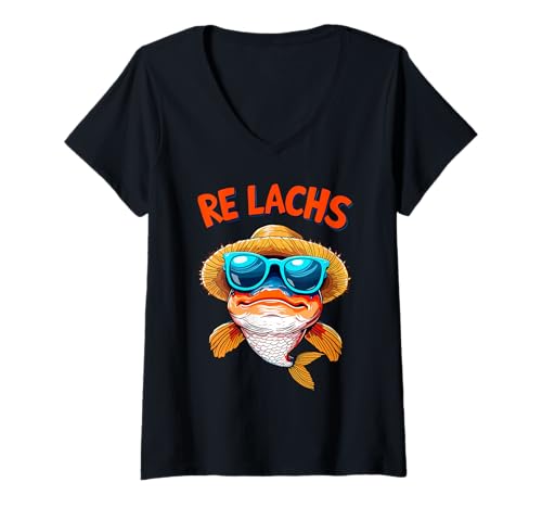 Damen Angeln, Re Lachs, Kinder Lachsfischen Angler Lustiger Fisch T-Shirt mit V-Ausschnitt Damen Angeln, Re Lachs, Kinder Lachsfischen Angler Lustiger Fisch T-Shirt mit V-Ausschnitt von Witzige Angler Geschenke für Männer & Frauen