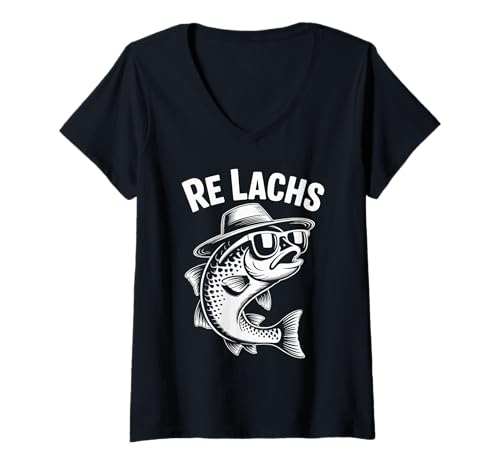 Damen Re Lachs, Angeln, Fischer Fisch Lustig Angler Spruch T-Shirt mit V-Ausschnitt Damen Re Lachs, Angeln, Fischer Fisch Lustig Angler Spruch T-Shirt mit V-Ausschnitt von Witzige Angler Geschenke für Männer & Frauen