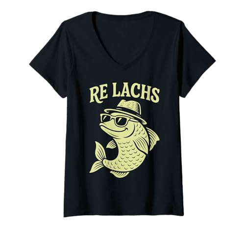 Damen Re Lachs Angeln Angler Herren Lustig Fischer Fisch T-Shirt mit V-Ausschnitt Damen Re Lachs Angeln Angler Herren Lustig Fischer Fisch T-Shirt mit V-Ausschnitt von Witzige Angler Geschenke für Männer & Frauen