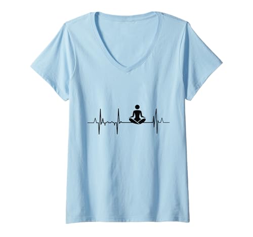 Damen Herzschlag Yoga Yogalehrer EKG T-Shirt mit V-Ausschnitt Damen Herzschlag Yoga Yogalehrer EKG T-Shirt mit V-Ausschnitt von Witzige Asana Yoga Grafik Shirts