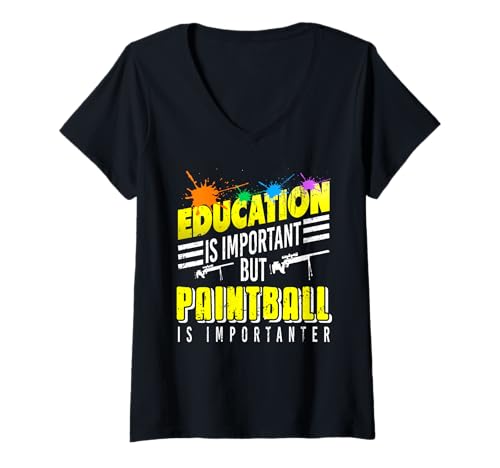 Damen Bildung Ist Wichtig Aber Paintball Ist Besser T-Shirt mit V-Ausschnitt von Witzige Aussagen Für Paintball Enthusiasten