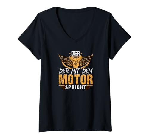 Damen Der Mit Dem Motor Spricht Mechaniker KFZ Garage Schrauber T-Shirt mit V-Ausschnitt Damen Der Mit Dem Motor Spricht Mechaniker KFZ Garage Schrauber T-Shirt mit V-Ausschnitt von Witzige Automechaniker Bekleidung für Männer