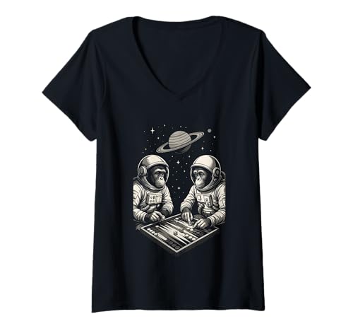 Damen Lustige Weltraum Affen mit Backgammon Design Outfit AFFE T-Shirt mit V-Ausschnitt Damen Lustige Weltraum Affen mit Backgammon Design Outfit AFFE T-Shirt mit V-Ausschnitt von Witzige Backgammon Affen Weltall Mond Raumfahrer