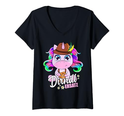 Damen Lustiges Bayern Trachten Liebhaber Einhorn Dirndl Ersatz T-Shirt mit V-Ausschnitt Damen Lustiges Bayern Trachten Liebhaber Einhorn Dirndl Ersatz T-Shirt mit V-Ausschnitt von Witzige Bayrische Motive von Lifua