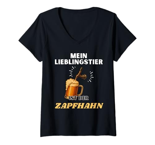 Damen Mein Lieblingstier ist der Zapfhahn Lecker Bierchen Spruch T-Shirt mit V-Ausschnitt Damen Mein Lieblingstier ist der Zapfhahn Lecker Bierchen Spruch T-Shirt mit V-Ausschnitt von Witzige Bierliebhaber Sprüche für Herren / Männer