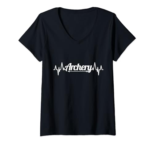 Damen Bogensport Herzschlag Bogenschieß Trainer T-Shirt mit V-Ausschnitt Damen Bogensport Herzschlag Bogenschieß Trainer T-Shirt mit V-Ausschnitt von Witzige Bogenschieß Trainer T-Shirts