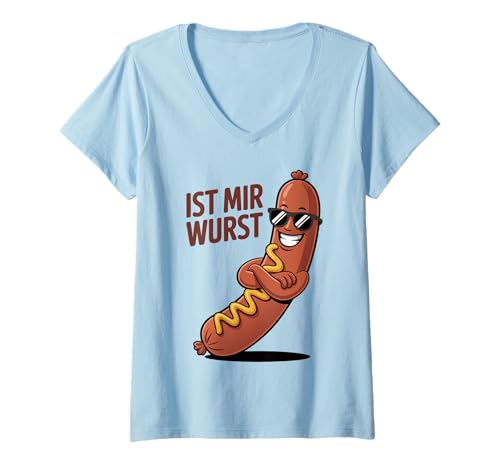 Damen Ist Mir Wurst – Lustiger Deutscher Spruch T-Shirt mit V-Ausschnitt Damen Ist Mir Wurst – Lustiger Deutscher Spruch T-Shirt mit V-Ausschnitt von Witzige Bratwurst mit Sonnenbrille & Humor