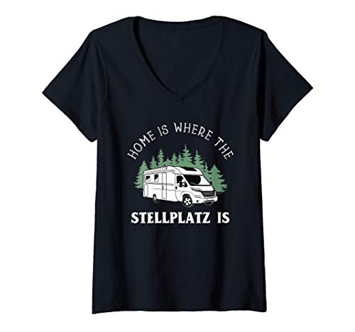 Damen Home Is Where The Stellplatz Is - Caravan Camper Wohnmobil T-Shirt mit V-Ausschnitt Damen Home Is Where The Stellplatz Is - Caravan Camper Wohnmobil T-Shirt mit V-Ausschnitt von Witzige Camping & Camper Shirts