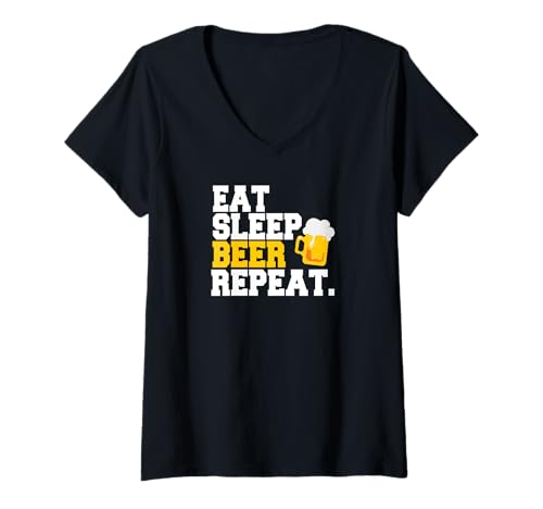 Damen eat Sleep Beer Repeat | Bier Festival Alkohol Feiern Party T-Shirt mit V-Ausschnitt Damen eat Sleep Beer Repeat | Bier Festival Alkohol Feiern Party T-Shirt mit V-Ausschnitt von Witzige Designs für Festival und Party